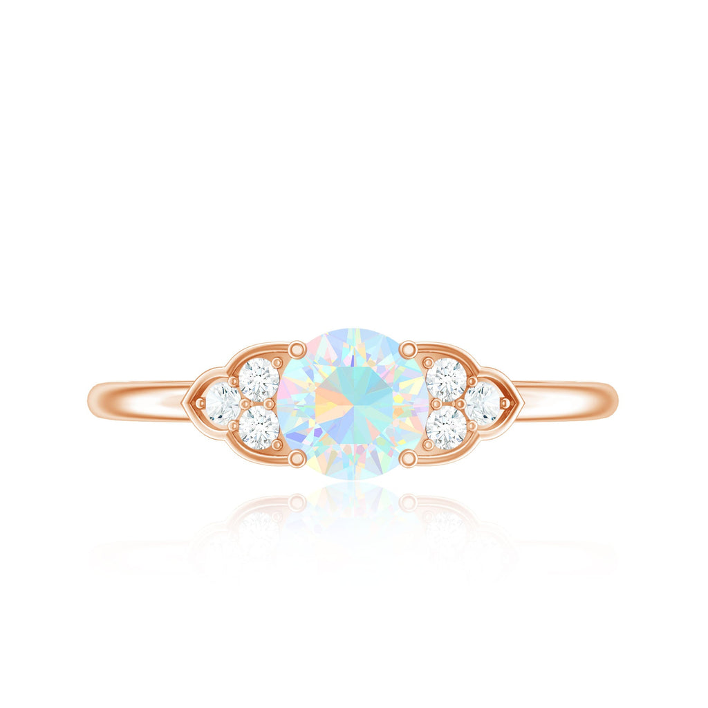 Natural Ethiopian Rainbow Opal Engagement Ring with Diamond Trio
