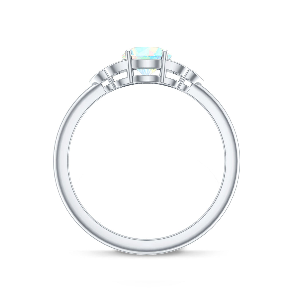 Natural Ethiopian Rainbow Opal Engagement Ring with Diamond Trio