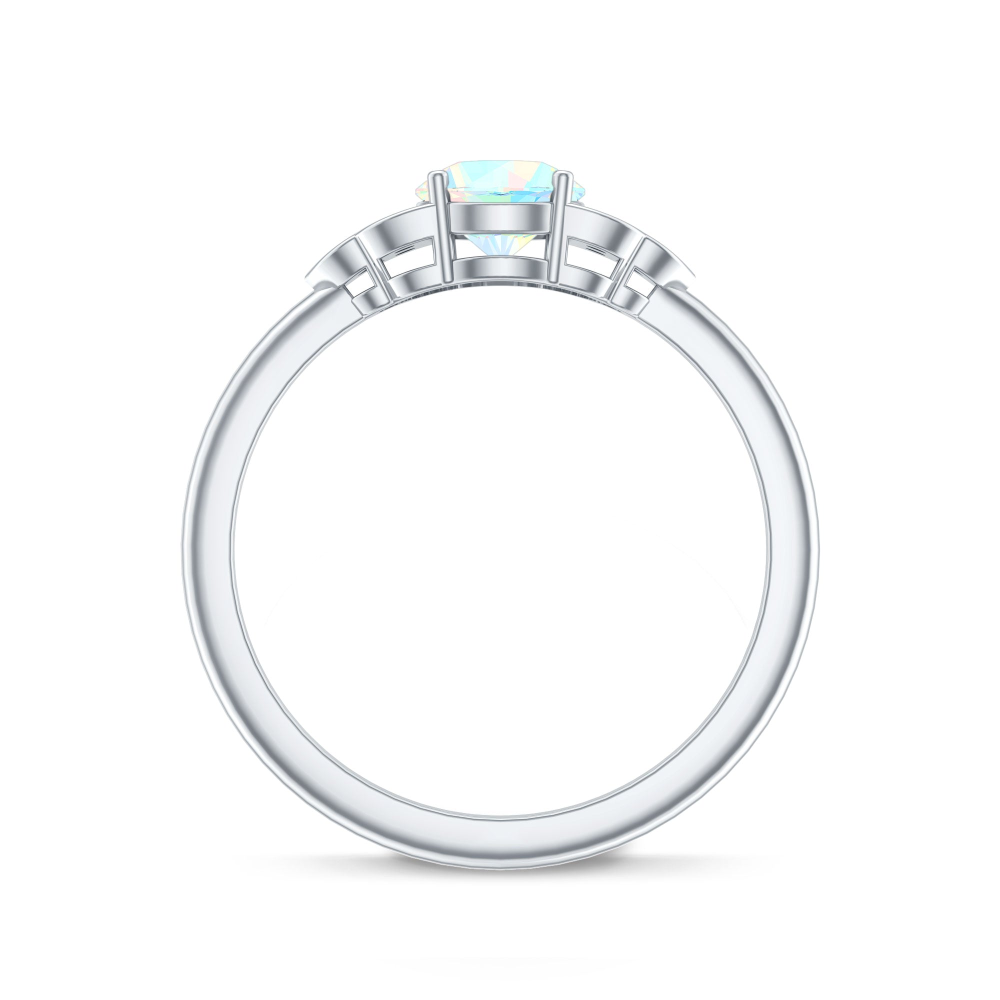 Natural Ethiopian Rainbow Opal Engagement Ring with Diamond Trio