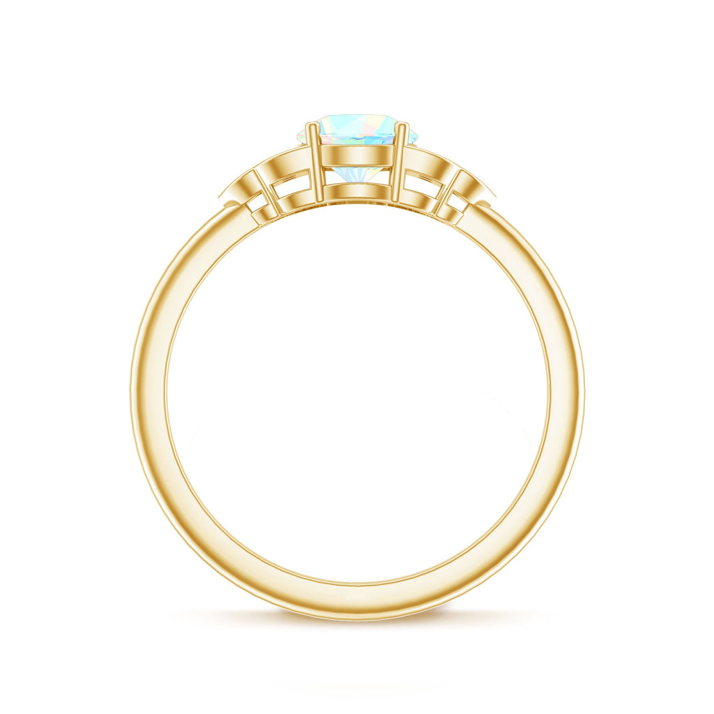 Natural Ethiopian Rainbow Opal Engagement Ring with Diamond Trio