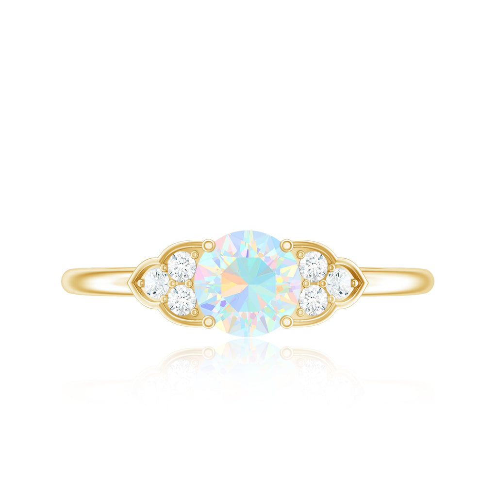 Natural Ethiopian Rainbow Opal Engagement Ring with Diamond Trio