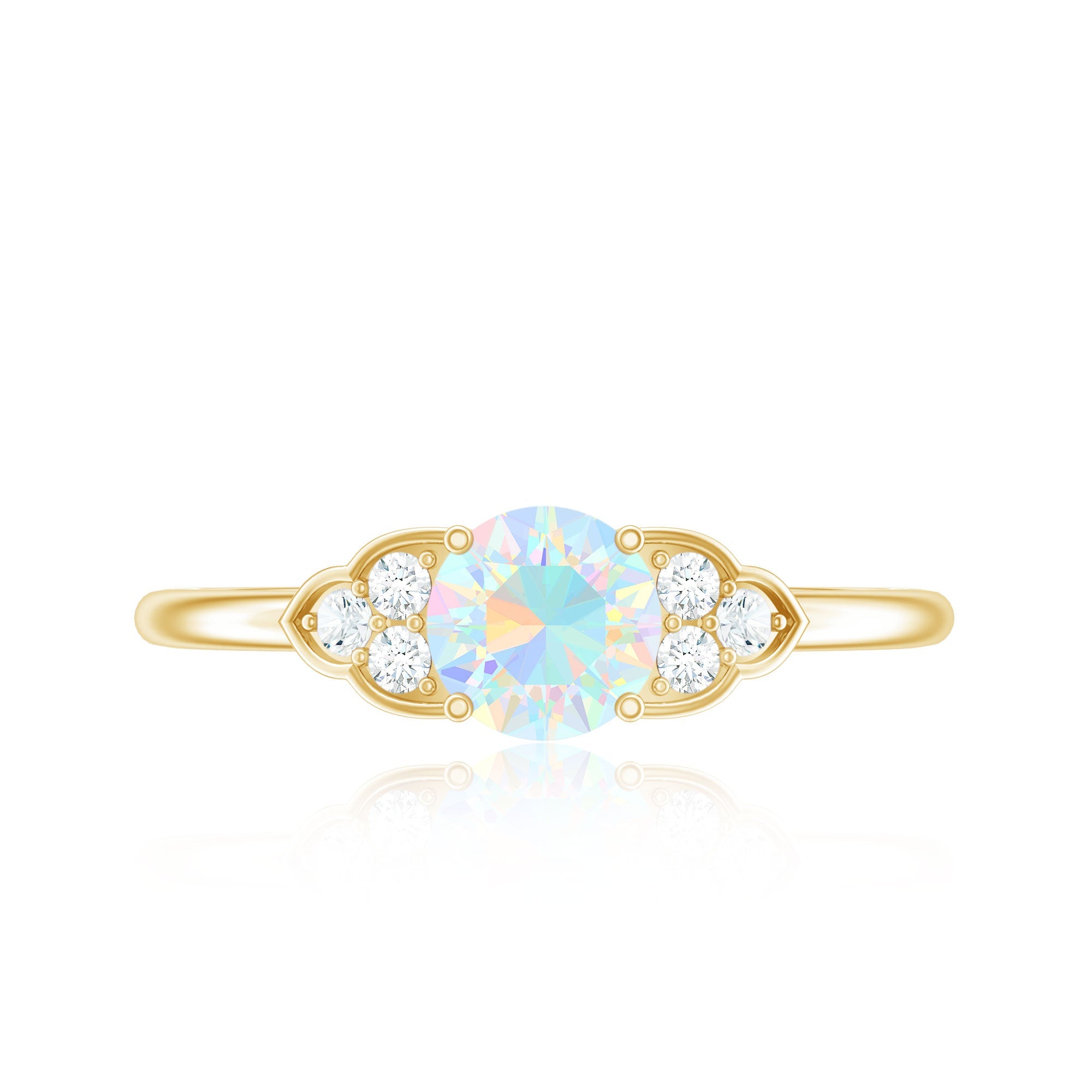 Natural Ethiopian Rainbow Opal Engagement Ring with Diamond Trio