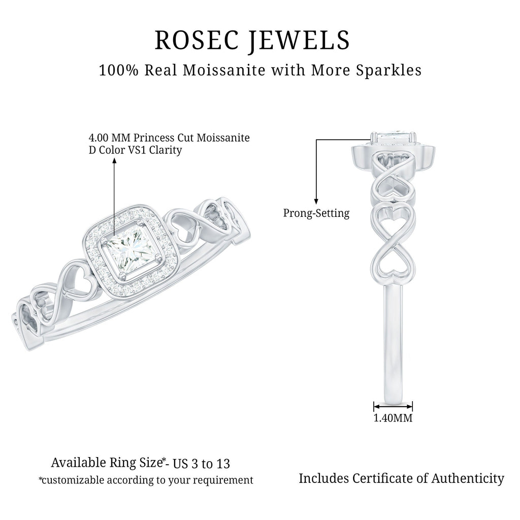 Certified Princess Cut Moissanite Infinity Engagement Ring
