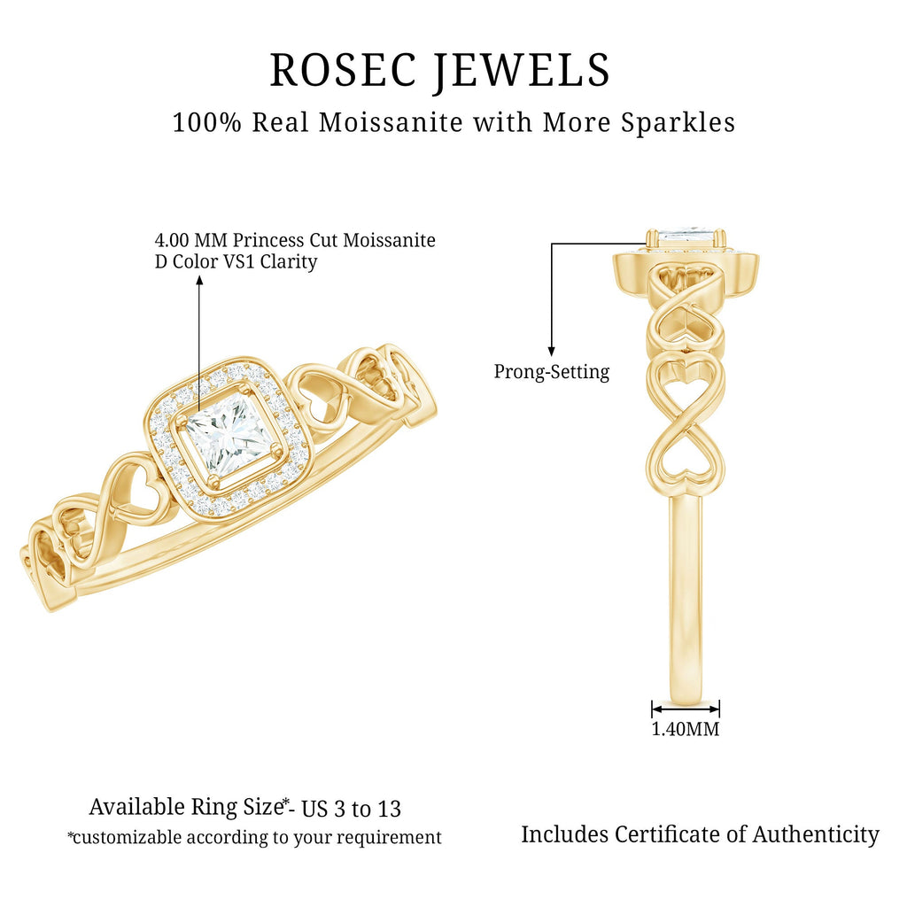 Certified Princess Cut Moissanite Infinity Engagement Ring