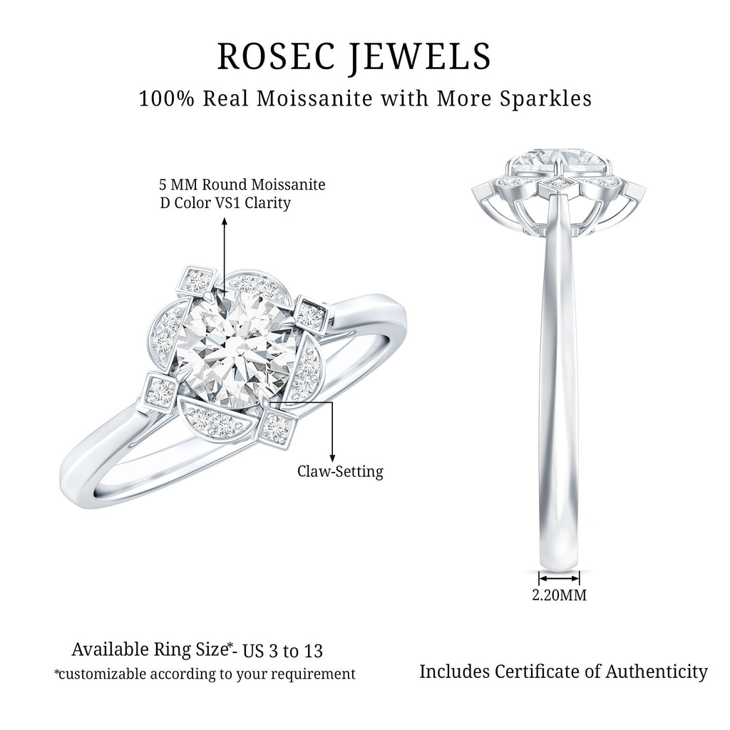 Vintage Inspired Moissanite Engagement Ring With Certificate