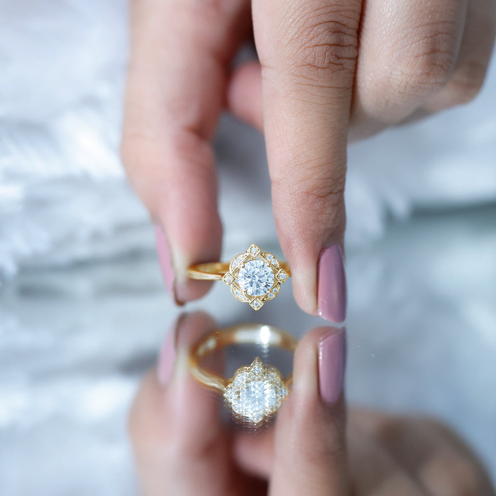 Vintage Inspired Moissanite Engagement Ring With Certificate
