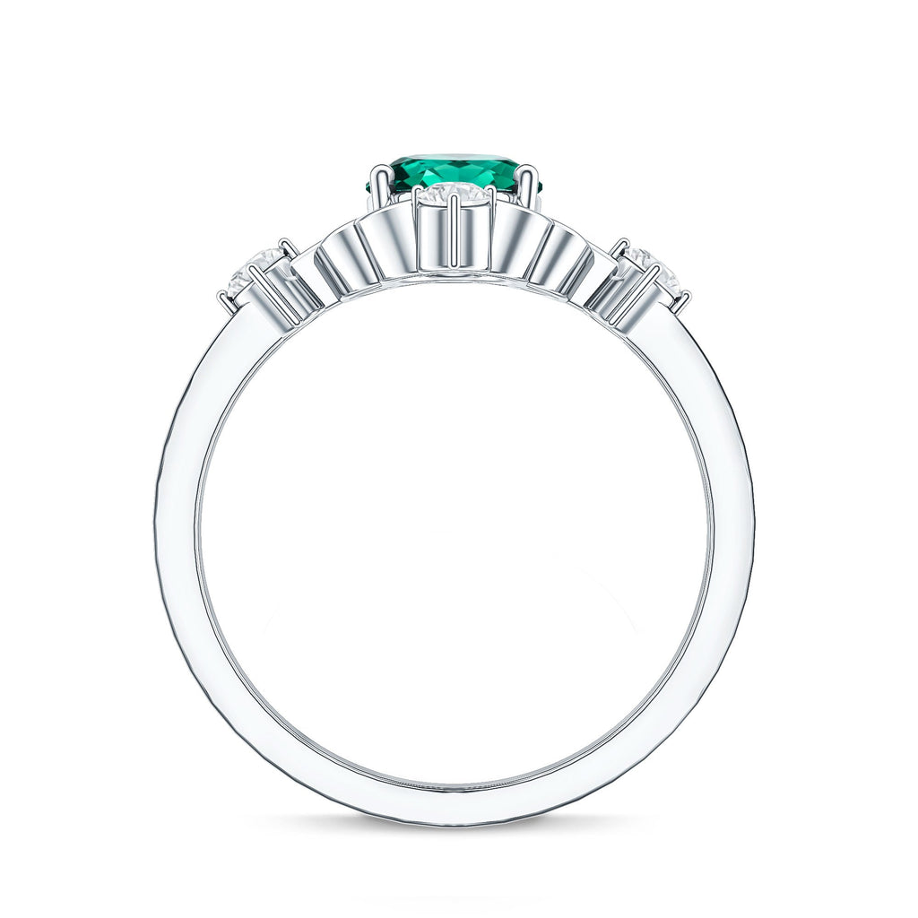 Vintage Inspired 1.2 Carat Lab Grown Emerald Oval Engagement Ring with Diamond