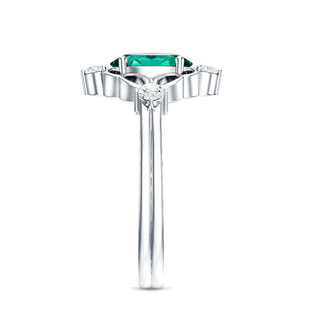 Vintage Inspired 1.2 Carat Lab Grown Emerald Oval Engagement Ring with Diamond