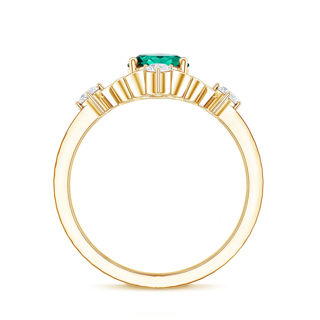 Vintage Inspired 1.2 Carat Lab Grown Emerald Oval Engagement Ring with Diamond