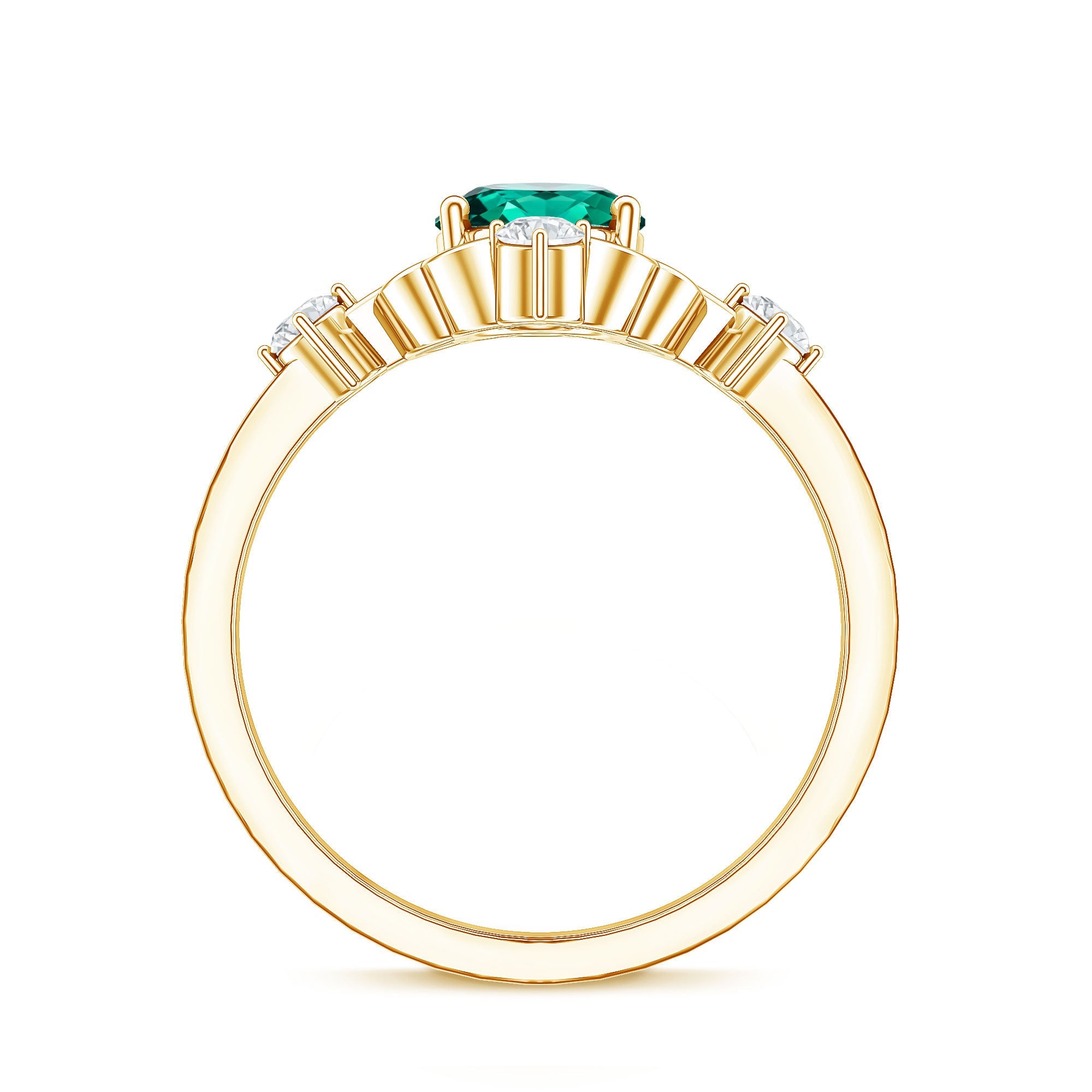 Vintage Inspired 1.2 Carat Lab Grown Emerald Oval Engagement Ring with Diamond