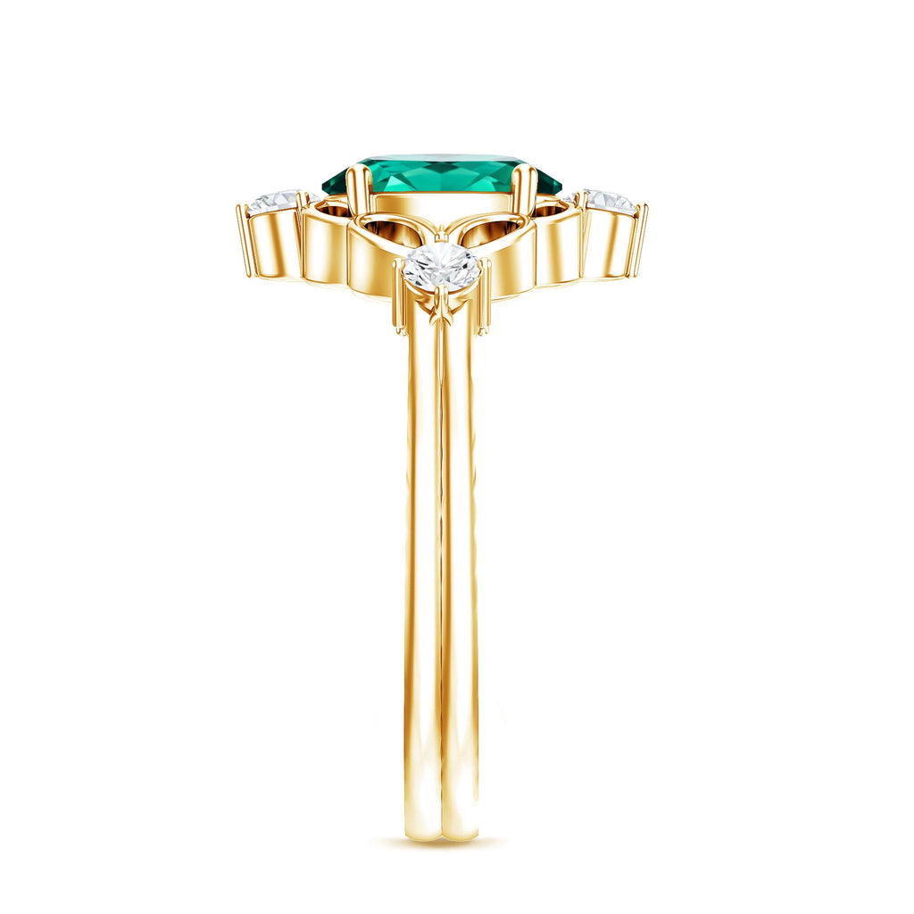 Vintage Inspired 1.2 Carat Lab Grown Emerald Oval Engagement Ring with Diamond