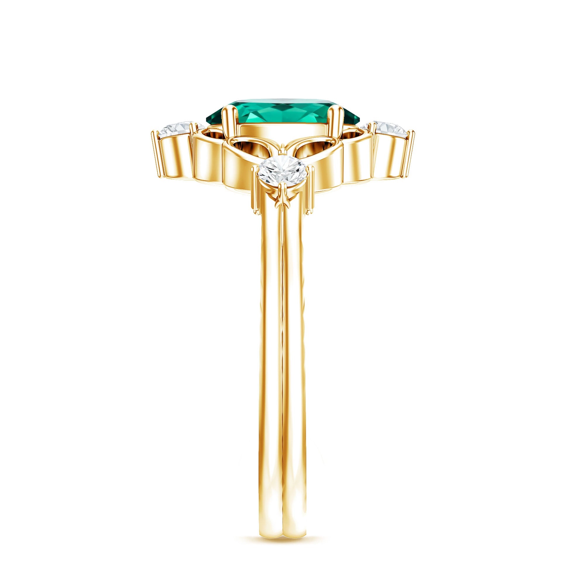 Vintage Inspired 1.2 Carat Lab Grown Emerald Oval Engagement Ring with Diamond