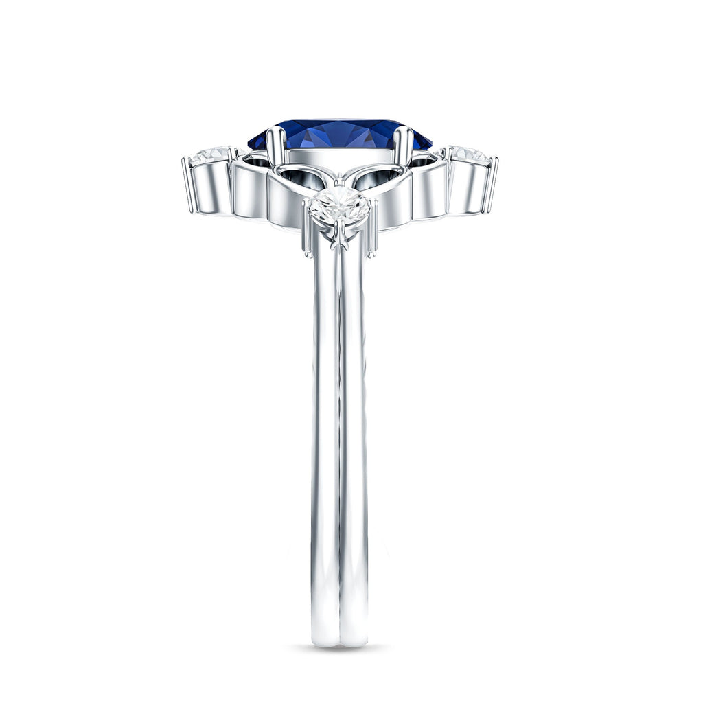 1.5 Carat Oval Cut Lab Grown Blue Sapphire Vintage Engagement Ring with Diamond