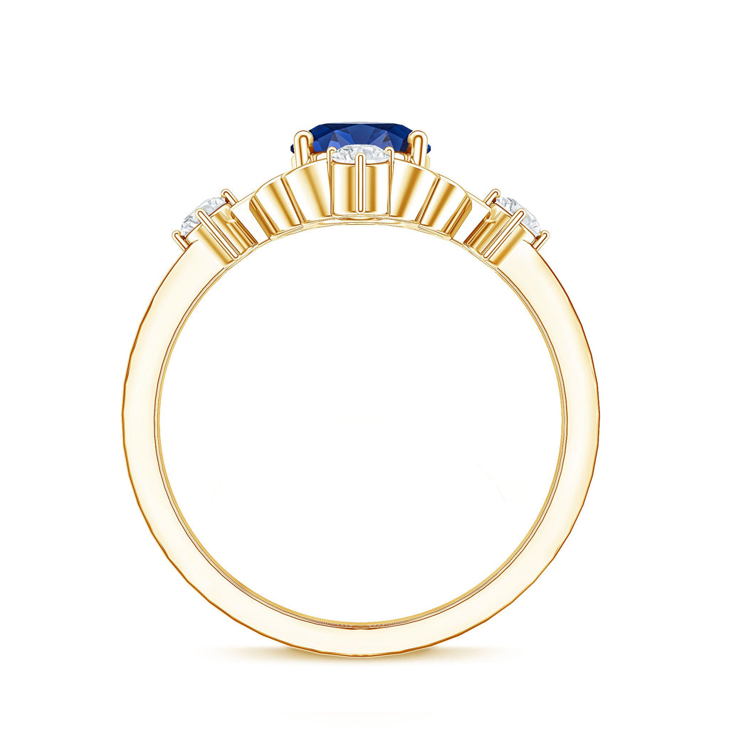 1.5 Carat Oval Cut Lab Grown Blue Sapphire Vintage Engagement Ring with Diamond