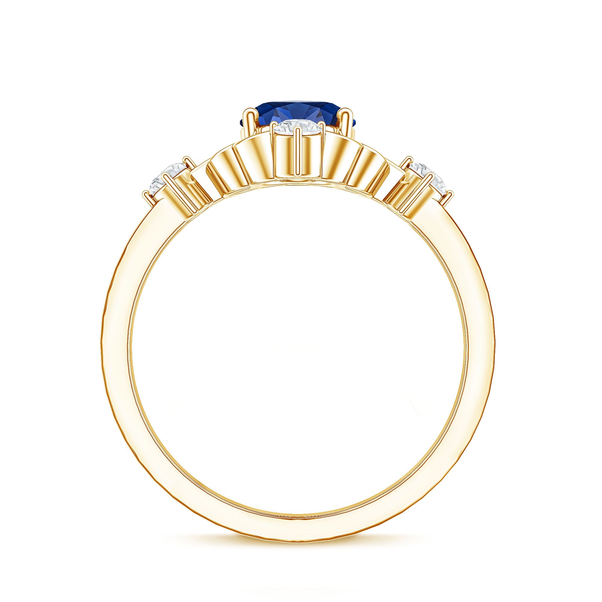 1.5 Carat Oval Cut Lab Grown Blue Sapphire Vintage Engagement Ring with Diamond