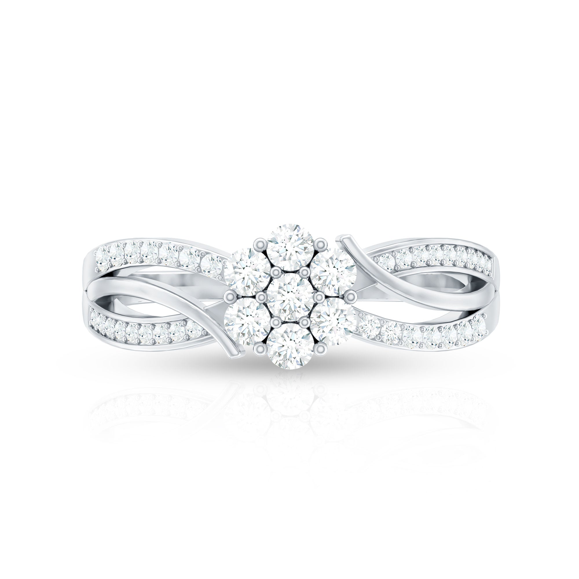 Certified Moissanite Flower Engagement Ring in Infinity Shank