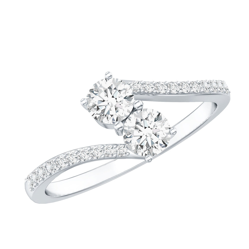 Certified Moissanite 2 Stone Promise Ring in Bypass Shank