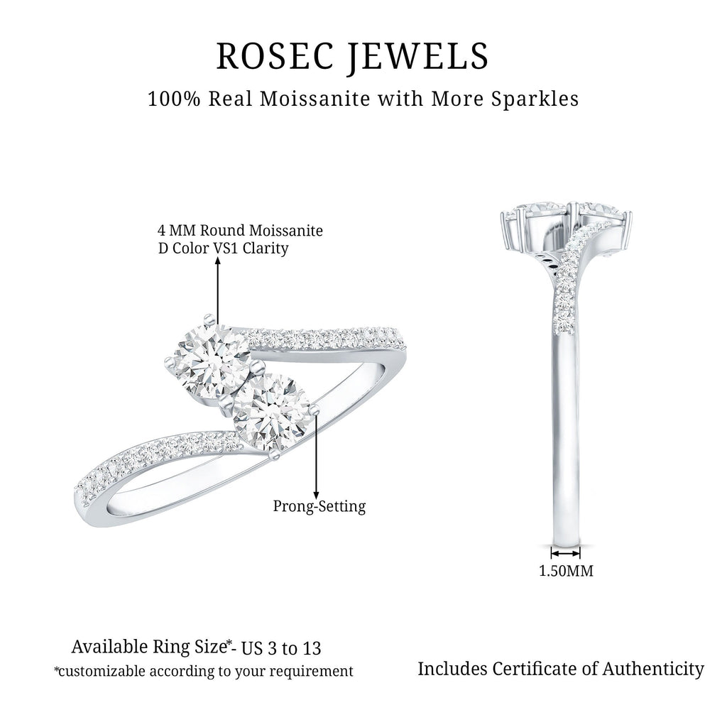 Certified Moissanite 2 Stone Promise Ring in Bypass Shank