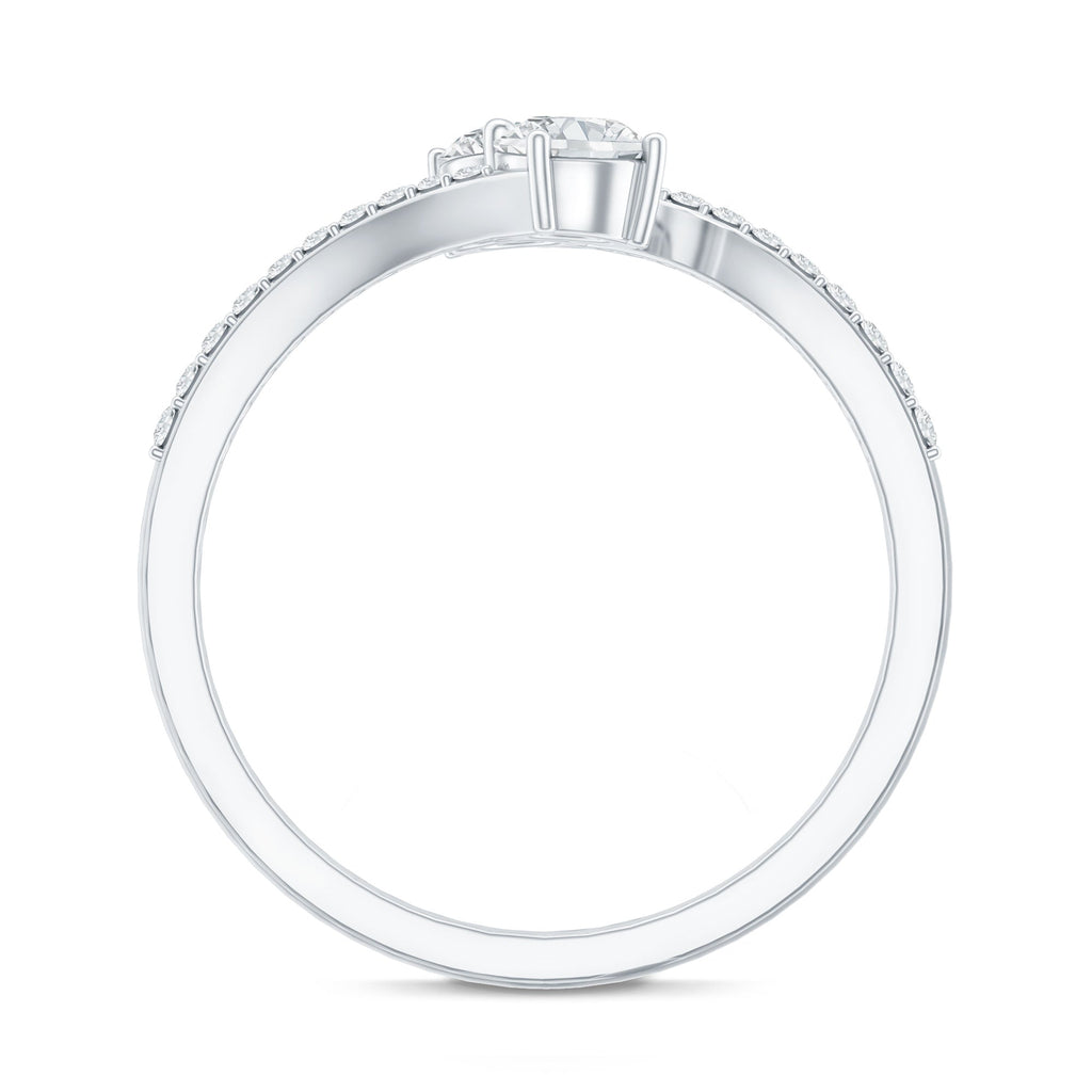 Certified Moissanite 2 Stone Promise Ring in Bypass Shank