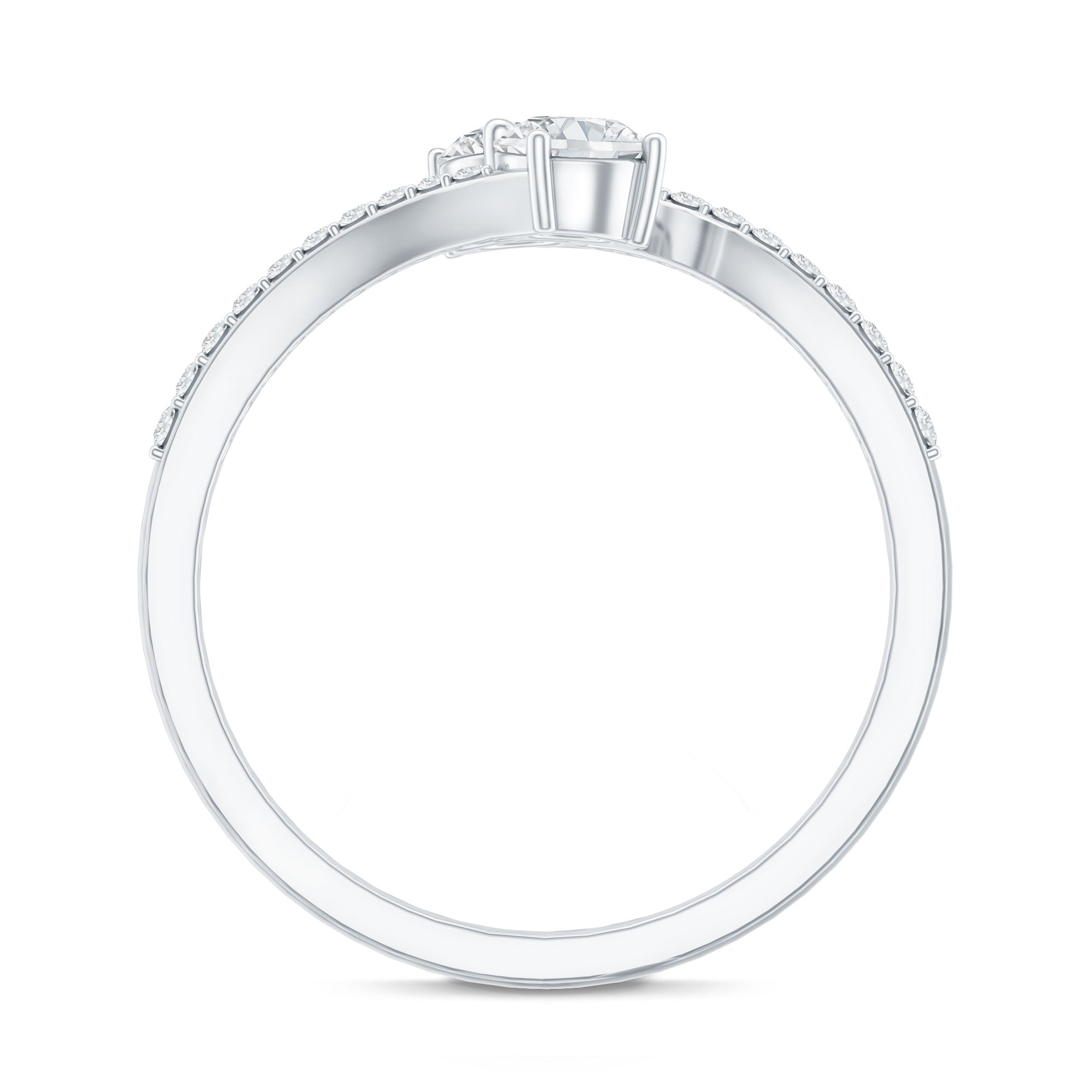 Certified Moissanite 2 Stone Promise Ring in Bypass Shank
