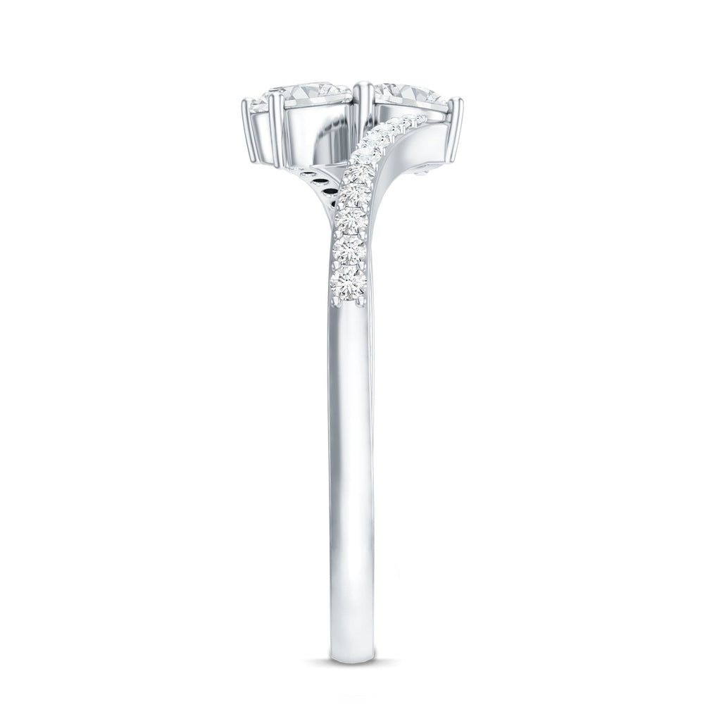 Certified Moissanite 2 Stone Promise Ring in Bypass Shank