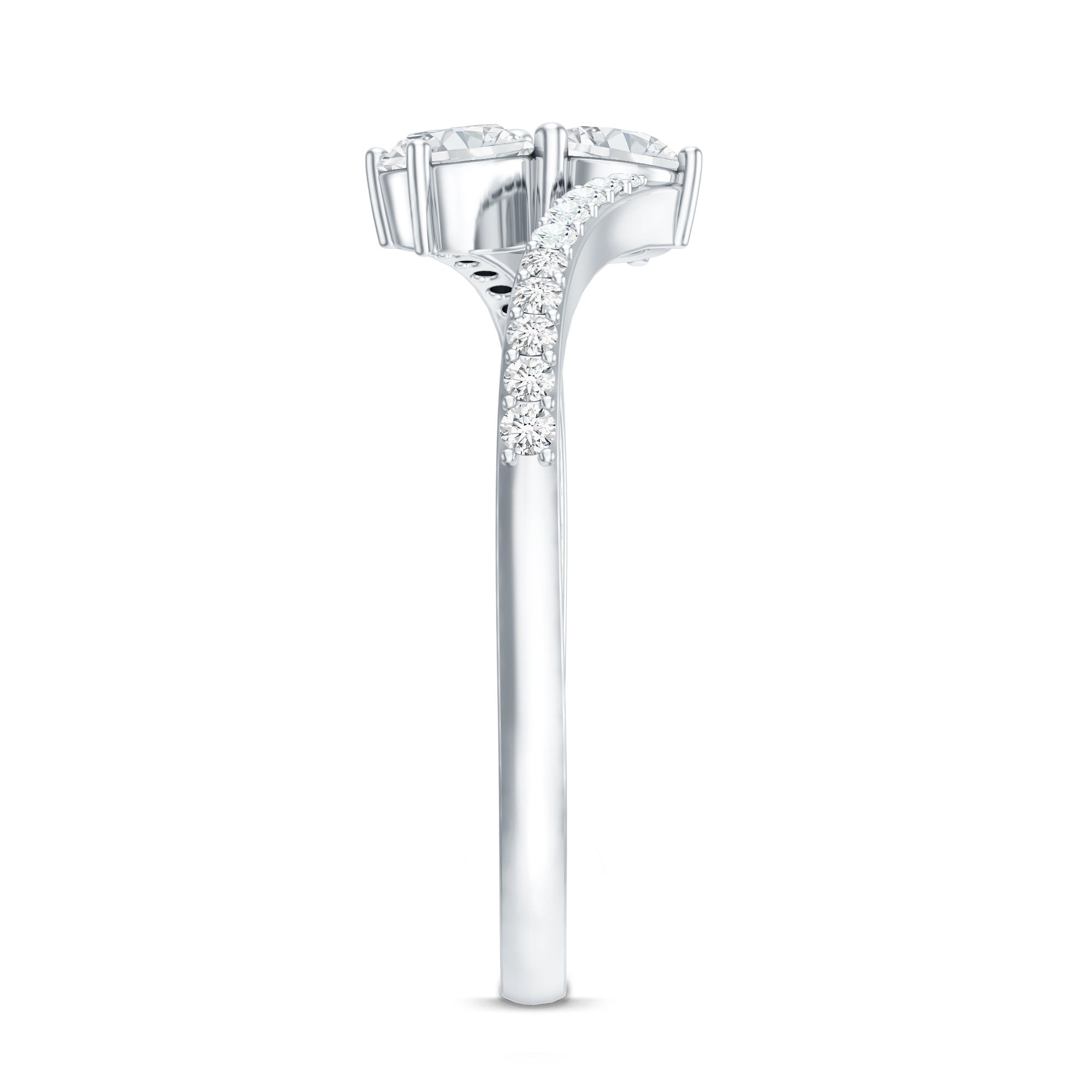 Certified Moissanite 2 Stone Promise Ring in Bypass Shank