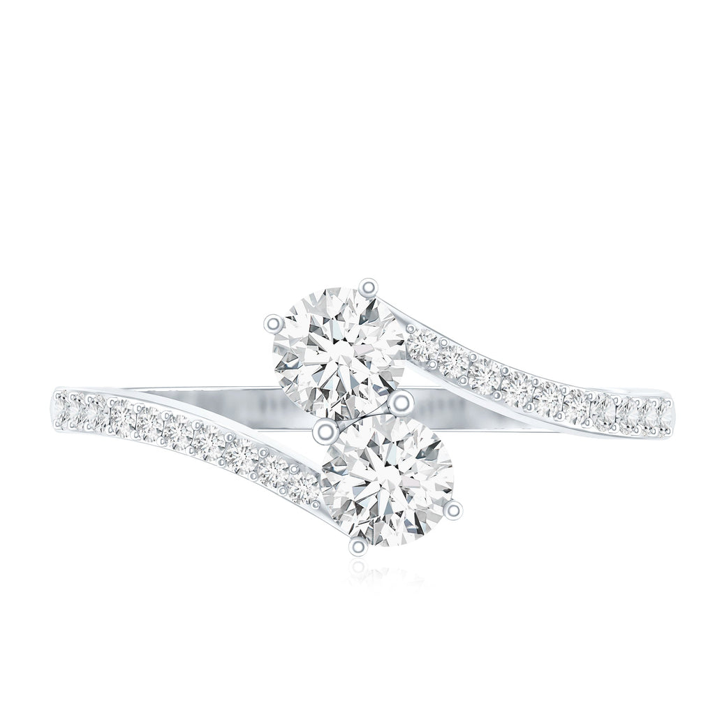 Certified Moissanite 2 Stone Promise Ring in Bypass Shank