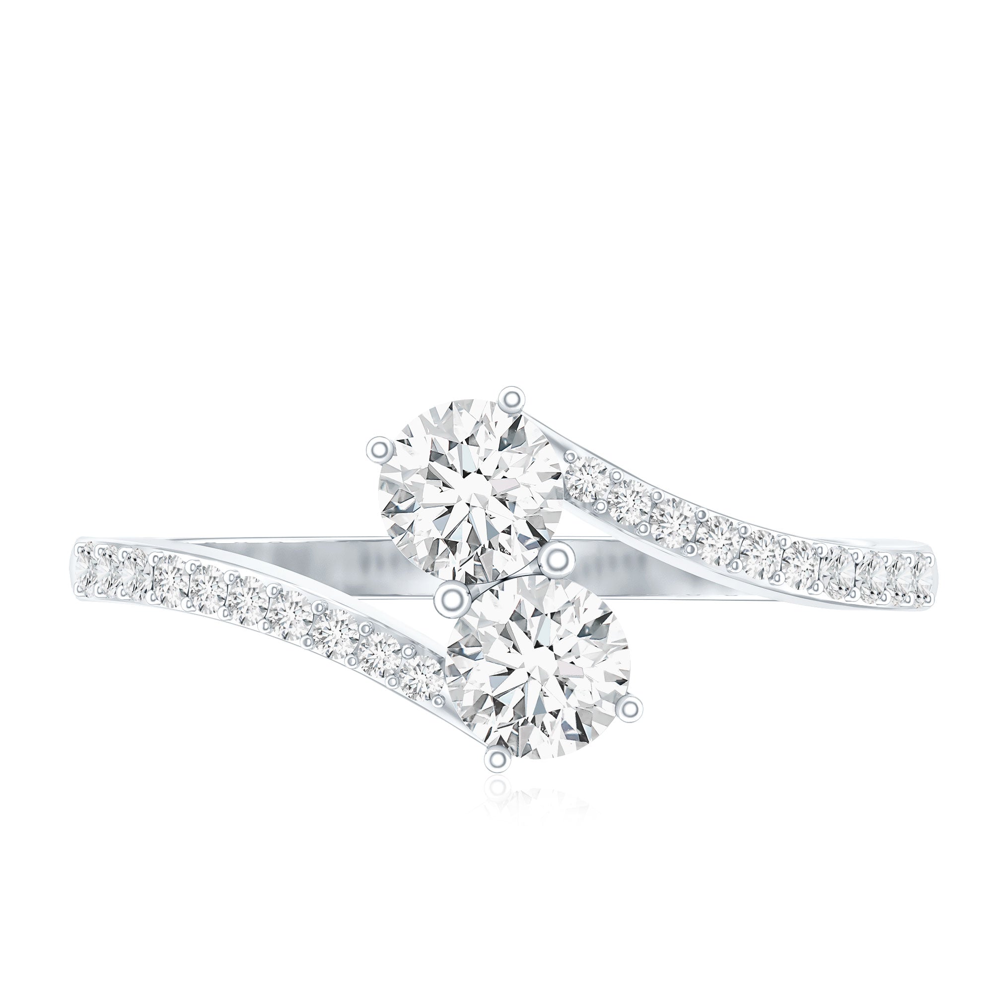 Certified Moissanite 2 Stone Promise Ring in Bypass Shank
