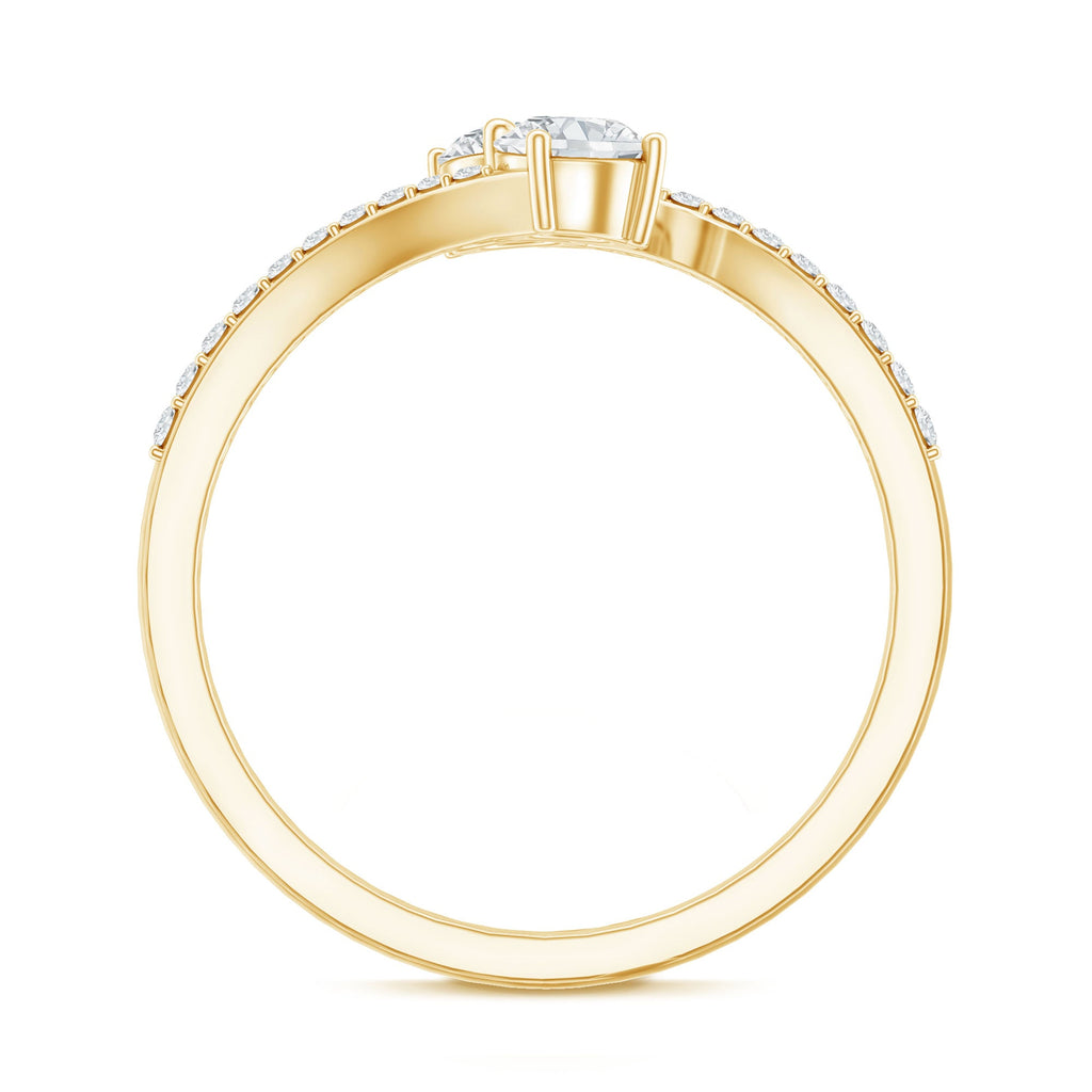 Certified Moissanite 2 Stone Promise Ring in Bypass Shank