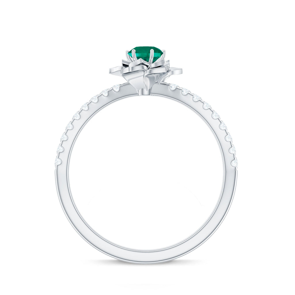 Certified Lab Grown Emerald Diamond Flower Engagement Ring