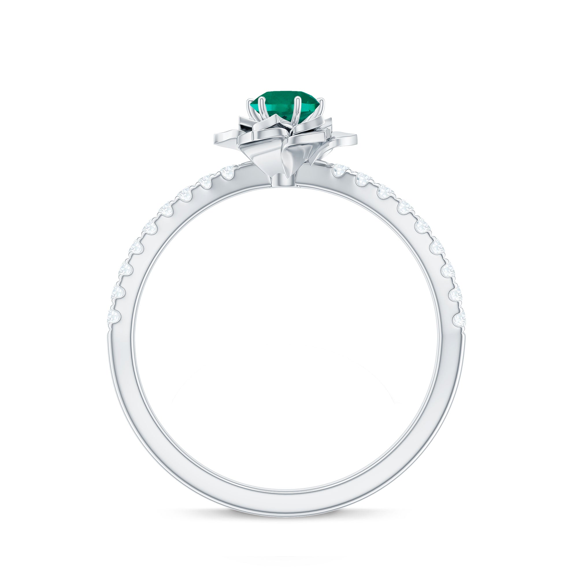 Certified Lab Grown Emerald Diamond Flower Engagement Ring