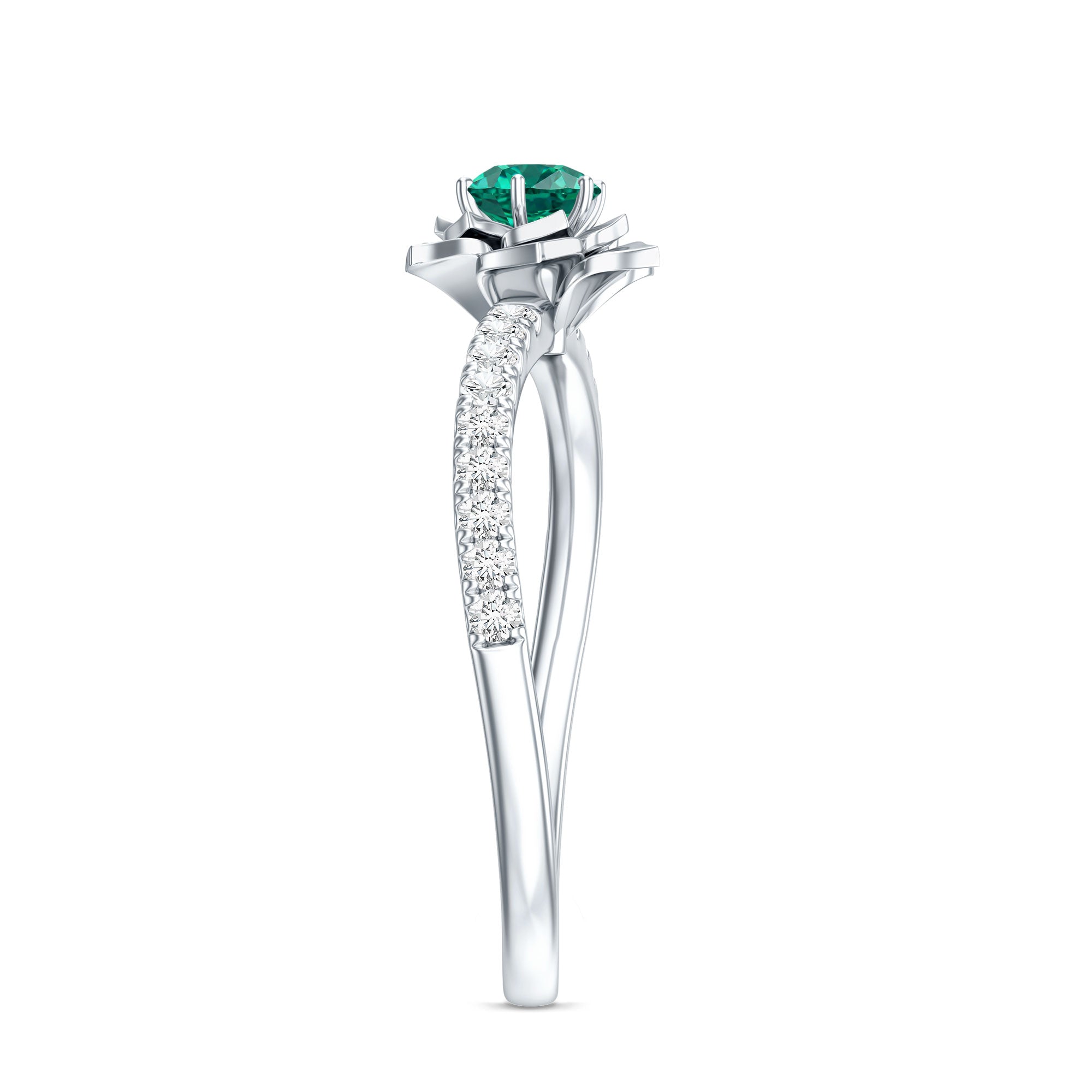 Certified Lab Grown Emerald Diamond Flower Engagement Ring