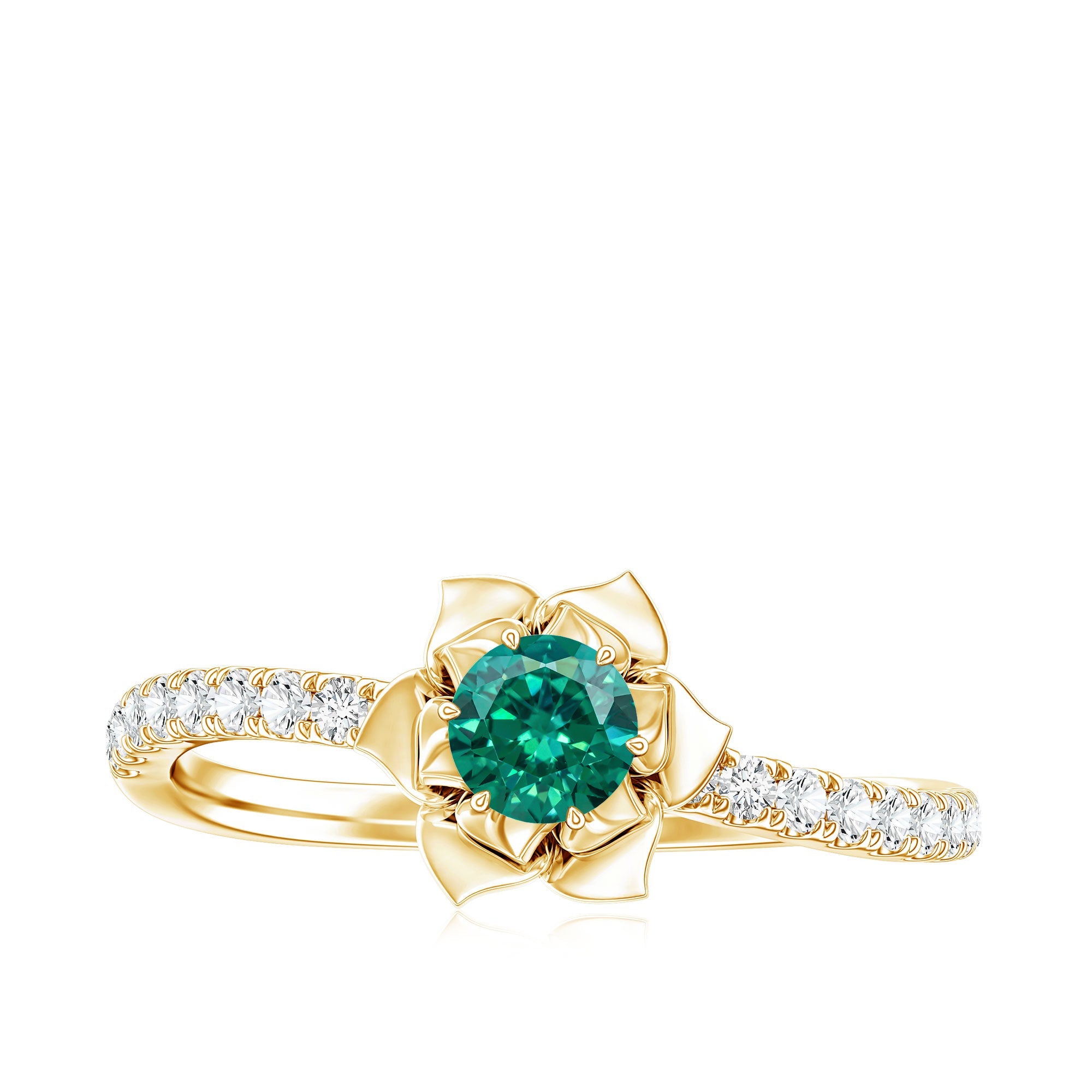 Certified Lab Grown Emerald Diamond Flower Engagement Ring