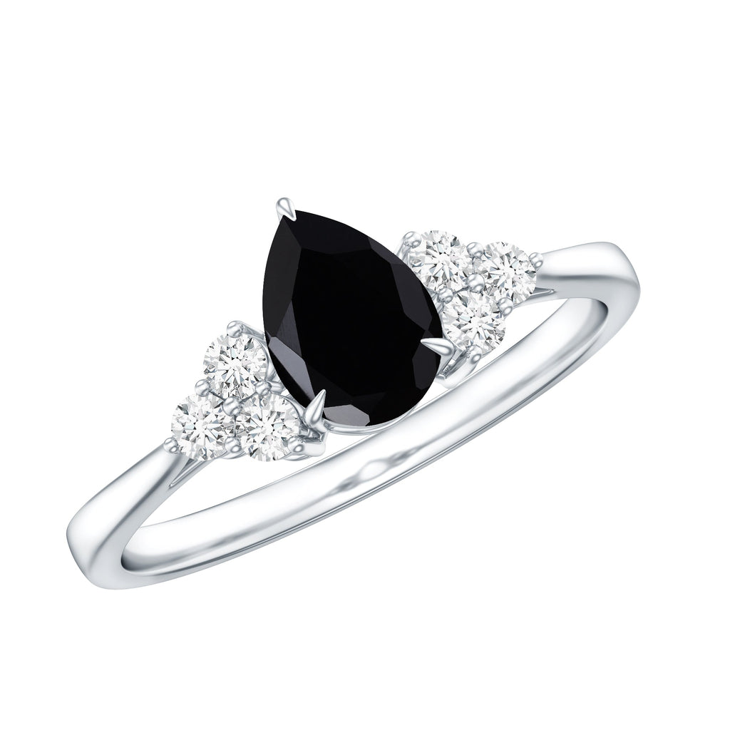 0.85 Carat Pear Shaped Created Black Diamond Solitaire Ring with Diamond