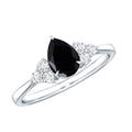0.85 Carat Pear Shaped Created Black Diamond Solitaire Ring with Diamond