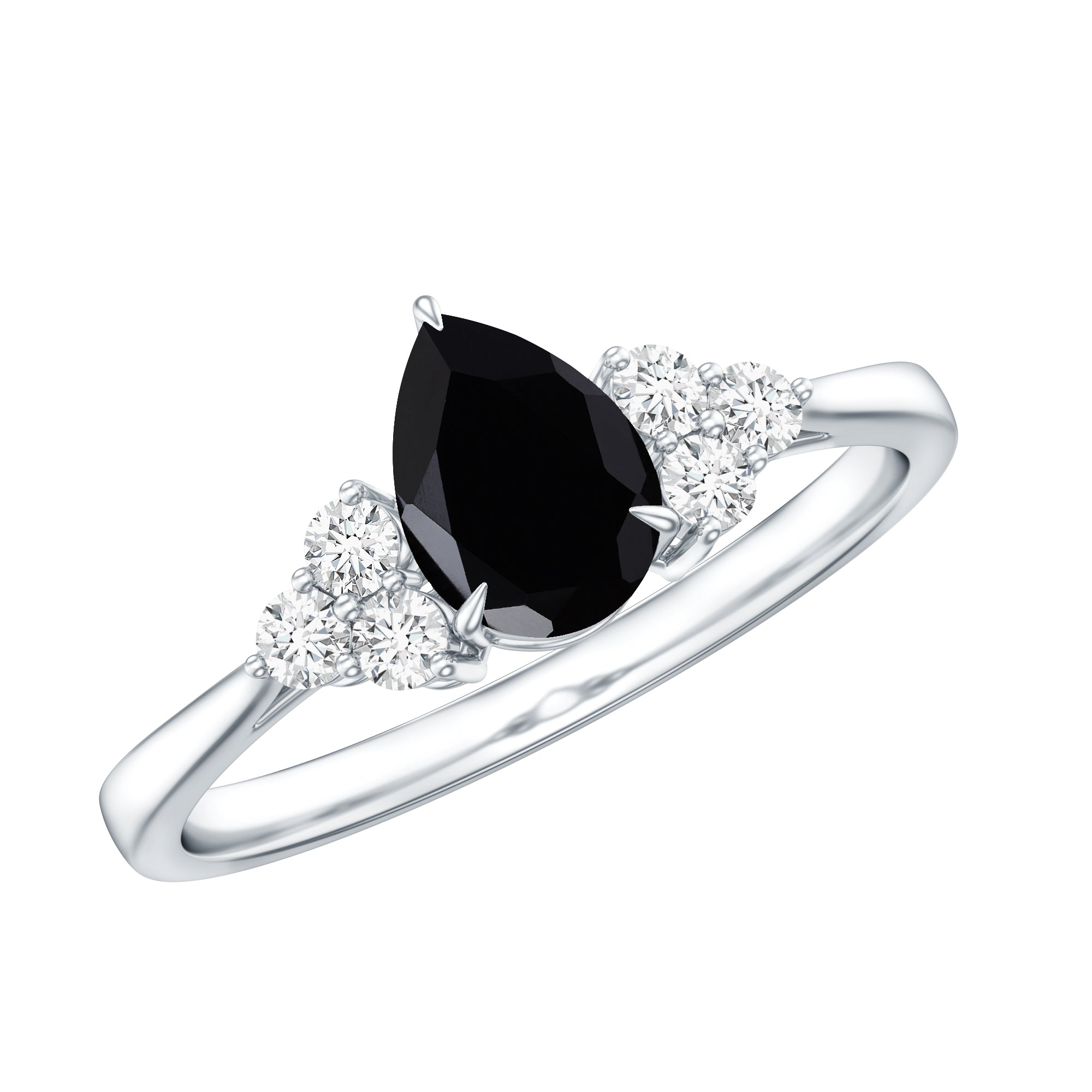 0.85 Carat Pear Shaped Created Black Diamond Solitaire Ring with Diamond