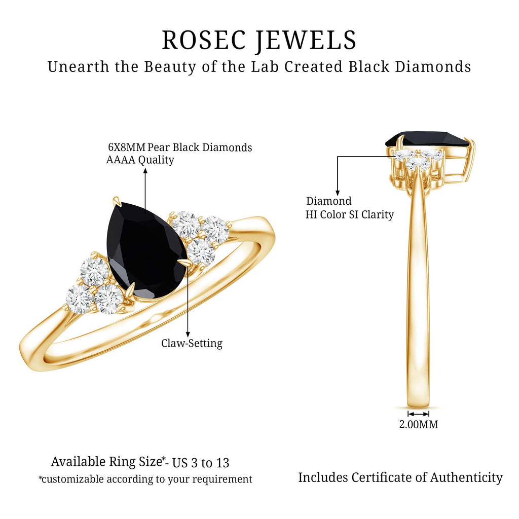 0.85 Carat Pear Shaped Created Black Diamond Solitaire Ring with Diamond