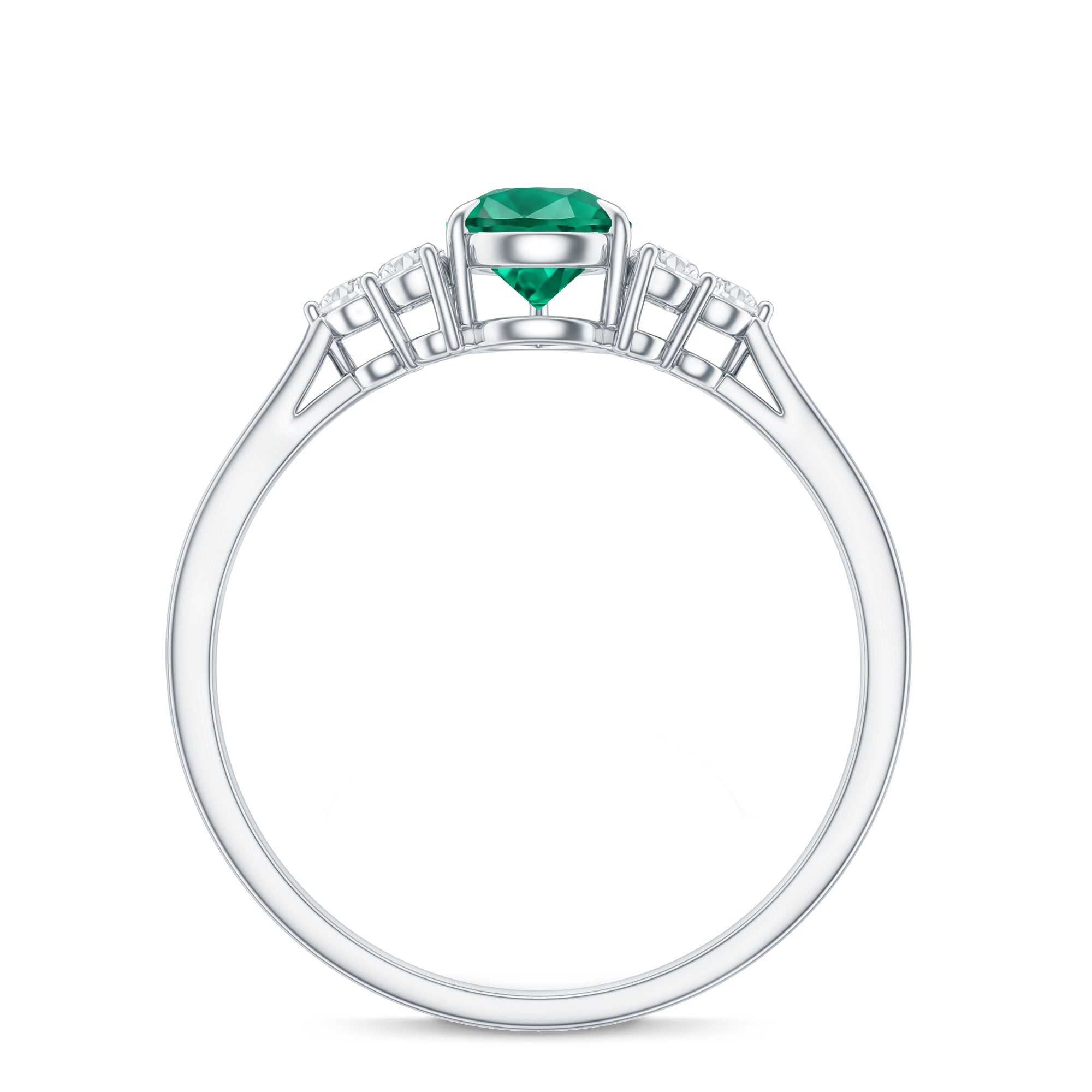 Certified Lab Grown Emerald Pear Shaped Engagement Ring with Diamond Trio