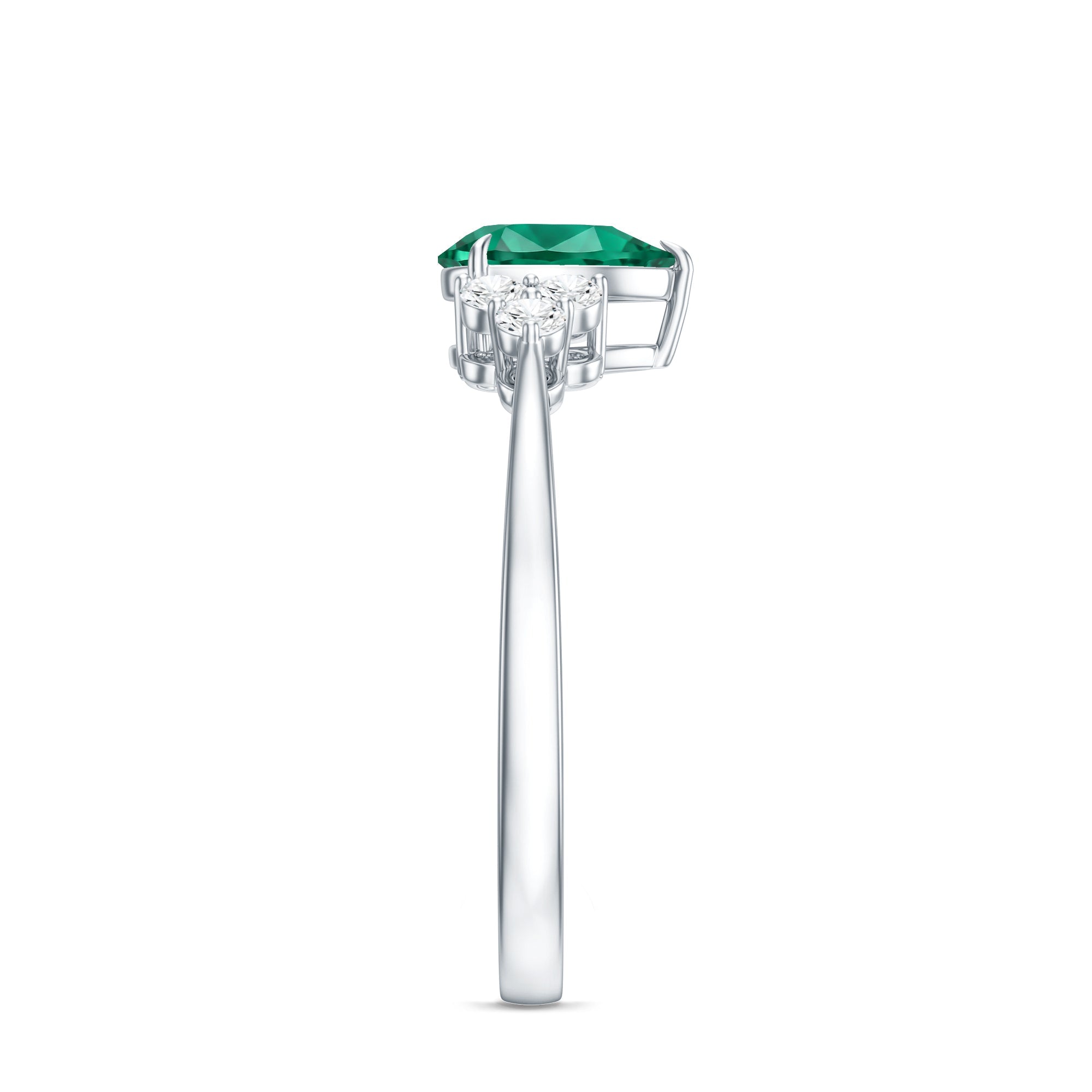 Certified Lab Grown Emerald Pear Shaped Engagement Ring with Diamond Trio