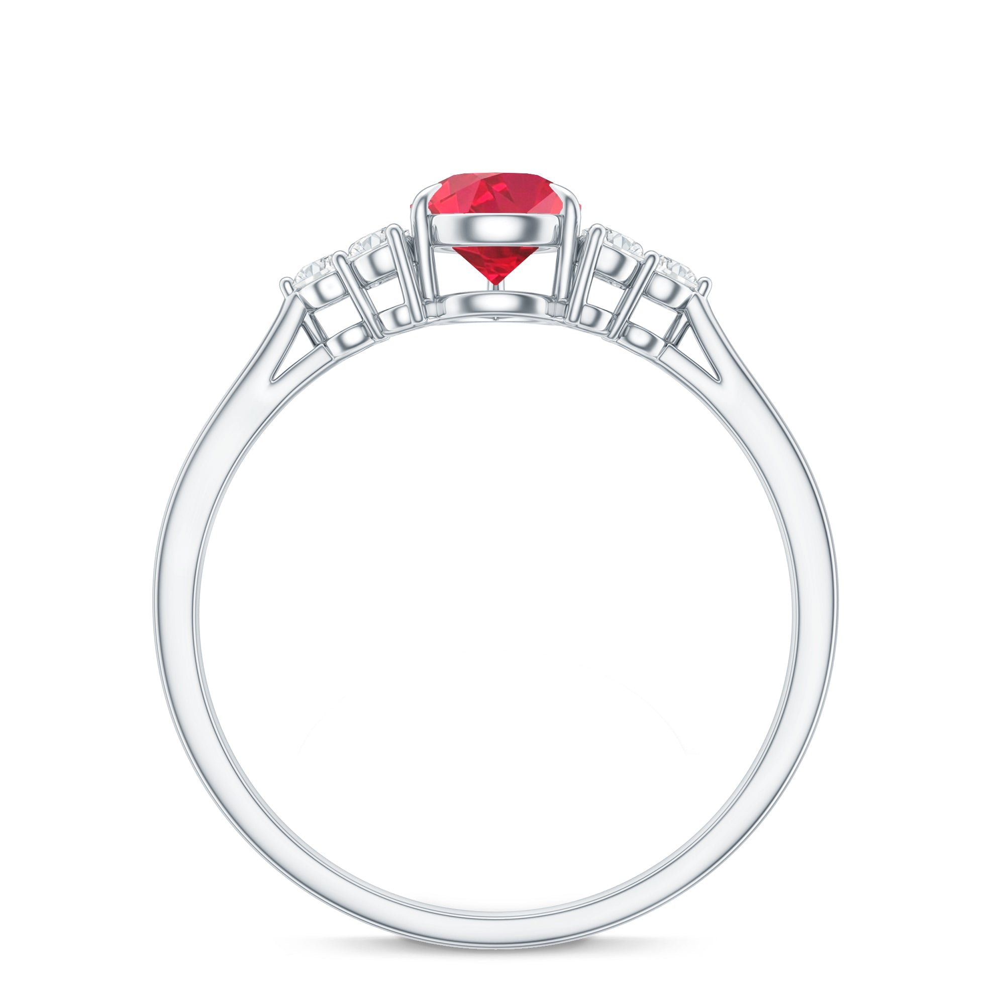 Pear Shaped Lab Ruby Engagement Ring with Diamond Trio