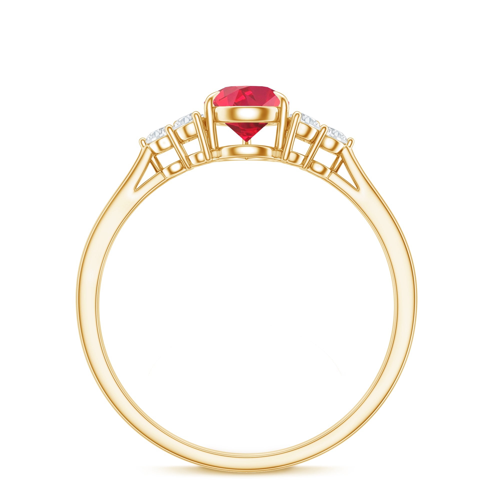 Pear Shaped Lab Ruby Engagement Ring with Diamond Trio