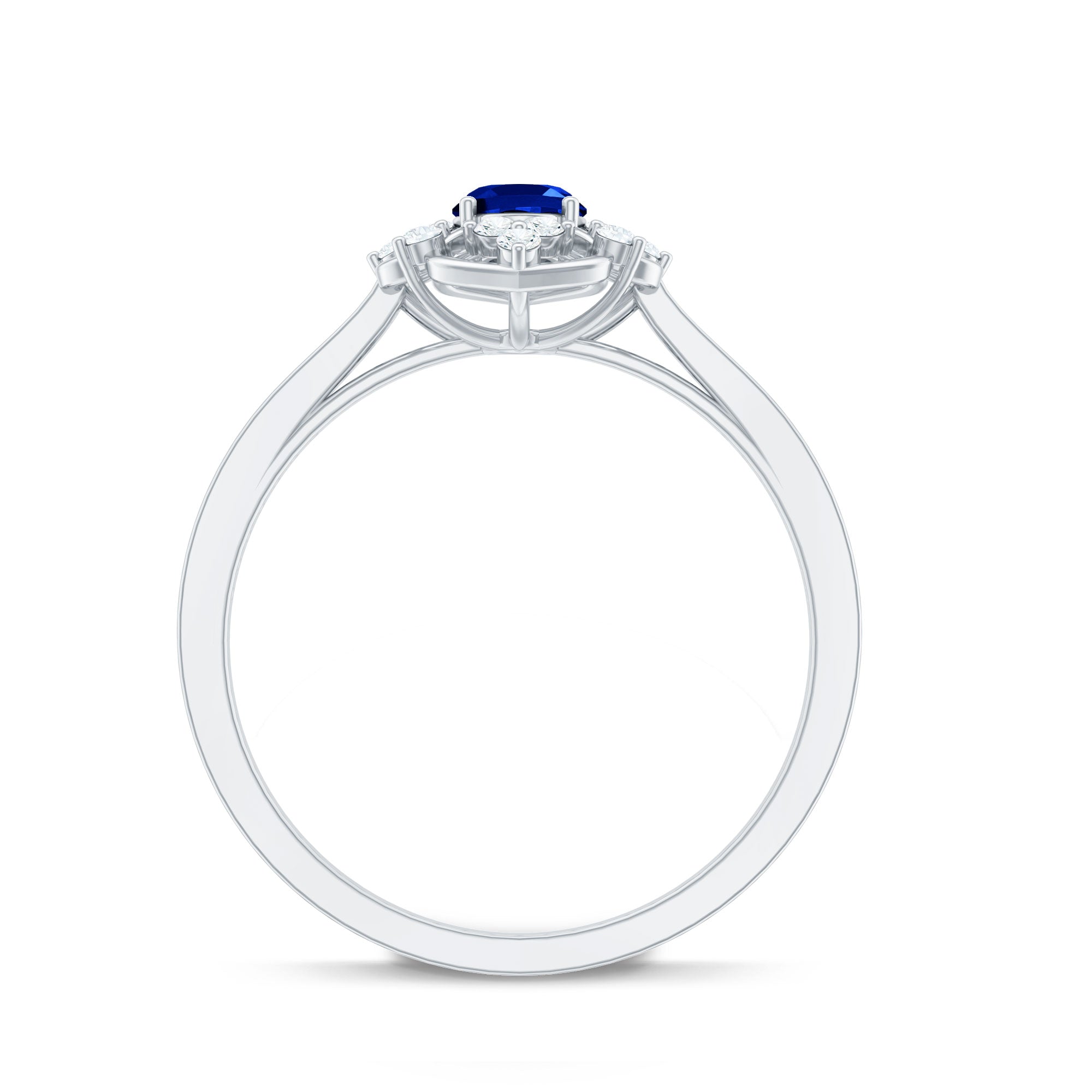 Vintage Style Created Blue Sapphire and Diamond Flower Engagement Ring