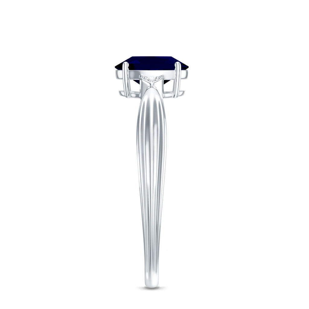 Oval Shape Real Blue Sapphire Solitaire Ring with Diamond