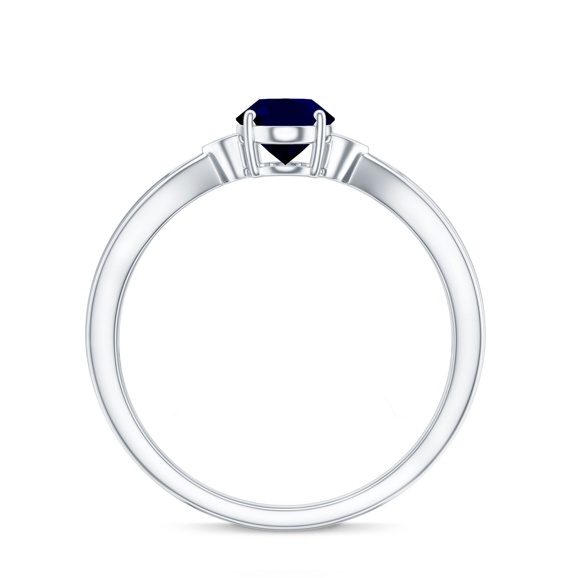 Oval Shape Real Blue Sapphire Solitaire Ring with Diamond