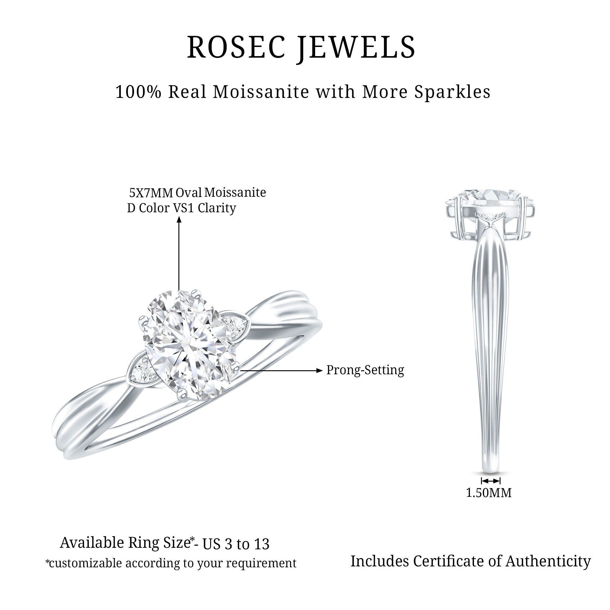 Oval Moissanite Solitaire Engagement Ring with Certificate