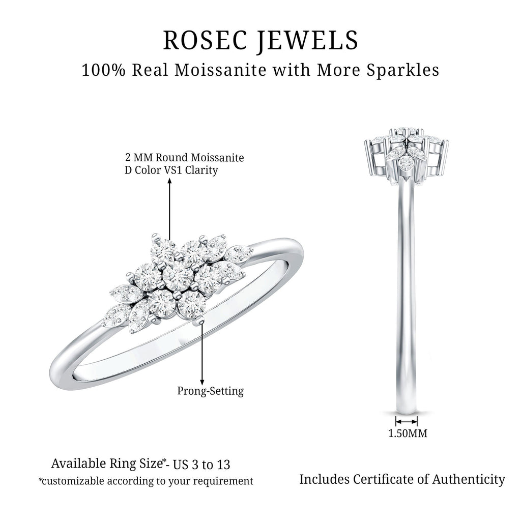 Certified Moissanite Flower Cluster Ring for Women