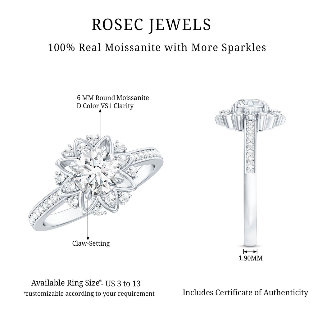 Round Certified Moissanite Flower Engagement Ring