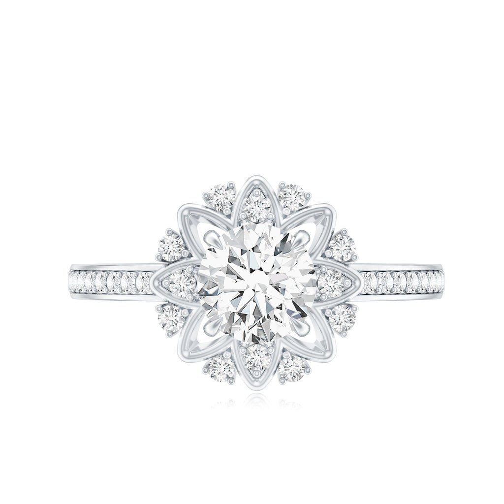 Round Certified Moissanite Flower Engagement Ring