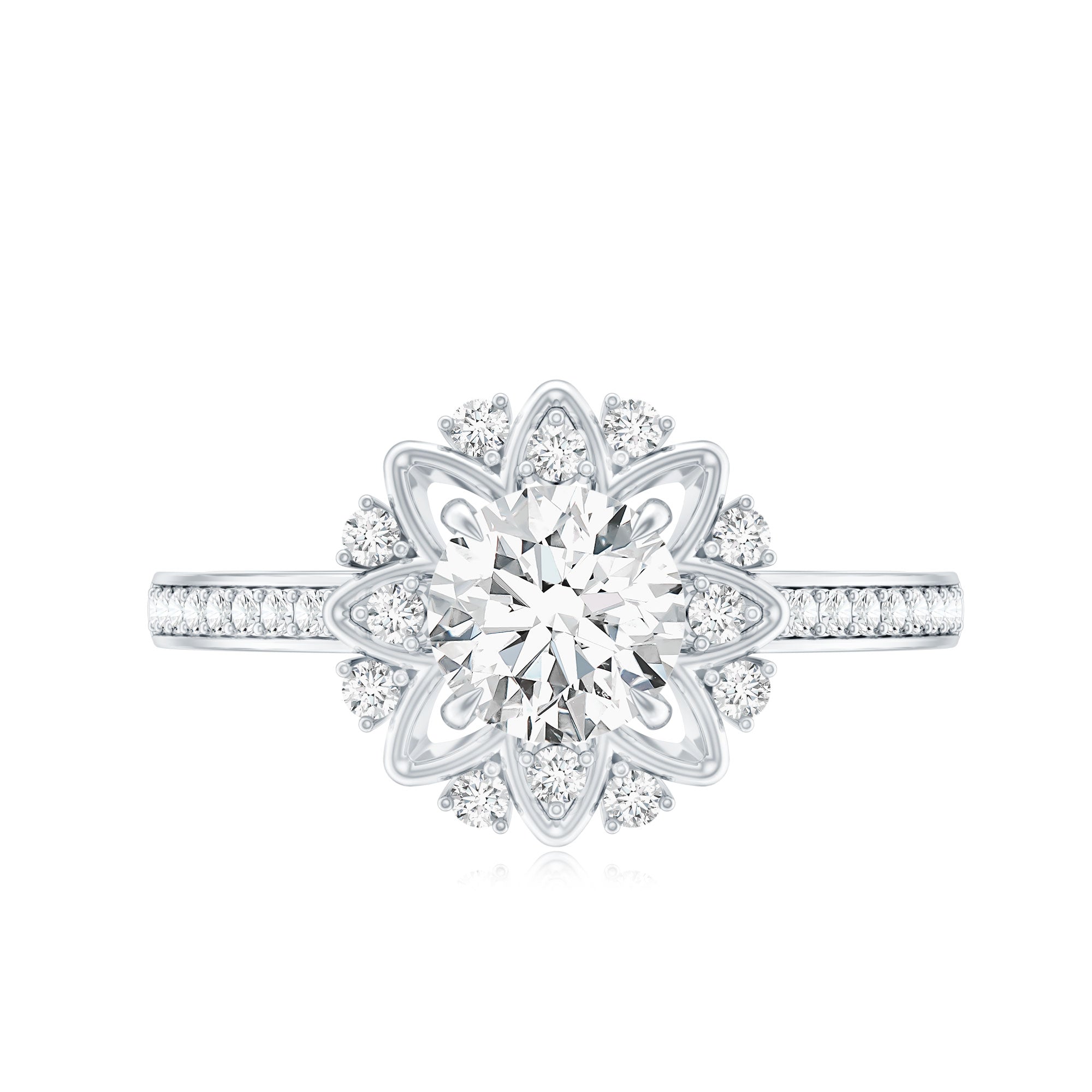 Round Certified Moissanite Flower Engagement Ring