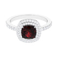 Natural 3.2 Carat Cushion Cut Garnet Diamond Double Halo Engagement Ring